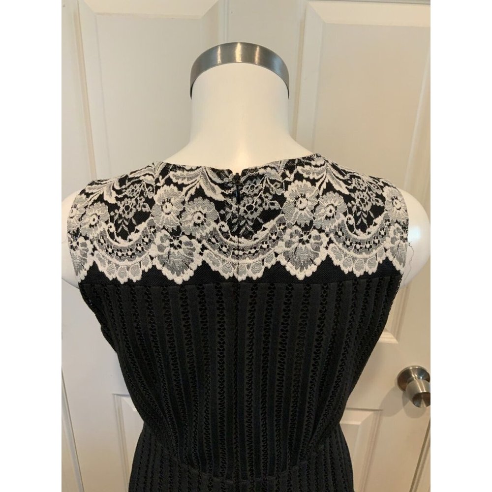Anna Sui Black & White Floral Lace Sleeveless Mini Dress, Size 4 - Picture 7 of 9